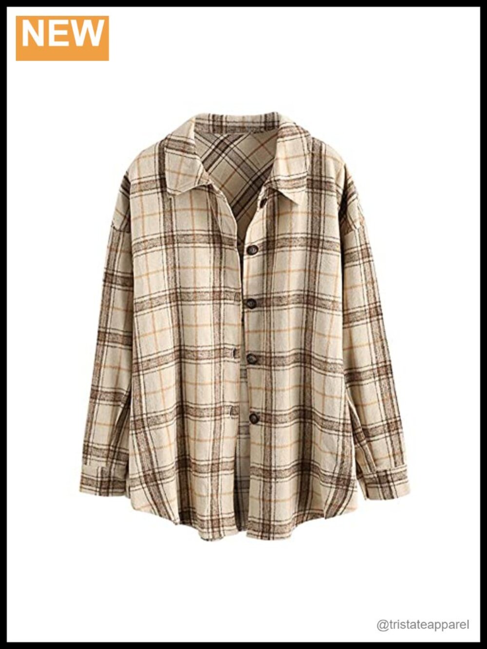 Womens Plaid Button Down Shacket Long Sleeve Collared Oversize Coat with Chest